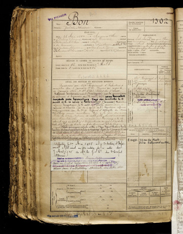 Bon, Jules Adrien, né le 26 mai 1897 à Cayeux-sur-Mer (Somme), classe 1917, matricule n° 1302, Bureau de recrutement d'Abbeville