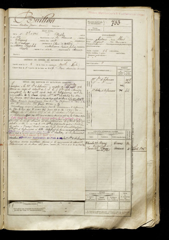Baillon, André Jérôme Amand, né le 01 octobre 1894 à Nesle (Somme), classe 1914, matricule n° 733, Bureau de recrutement de Péronne