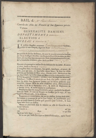Contrôle des actes du bureau d’Amiens pour la période du 20 octobre 1761 au 30 mars 1762