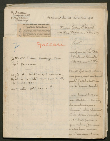Témoignage de Anceau et correspondance avec Jacques Péricard
