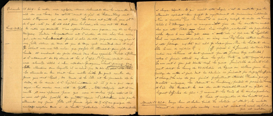 Chronique de la Grande Guerre à Lille rapportée par deux jeunes civiles, Irma et Louise Bornay. Cahier n° X du 16 août 1918 au 14 juillet 1919