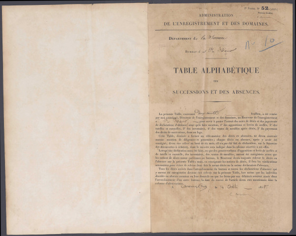 Table des successions et absences du bureau de Saint-Riquier