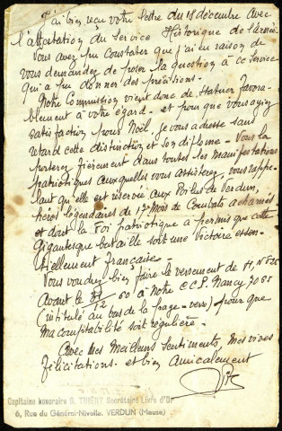 Lettre de la Commission du Livre d'Or des Soldats de Verdun adressée à Henri Lesage, lui annonçant l'expédition de la médaille de Verdun et son inscription sur le Livre d'Or sous le n° 165-748