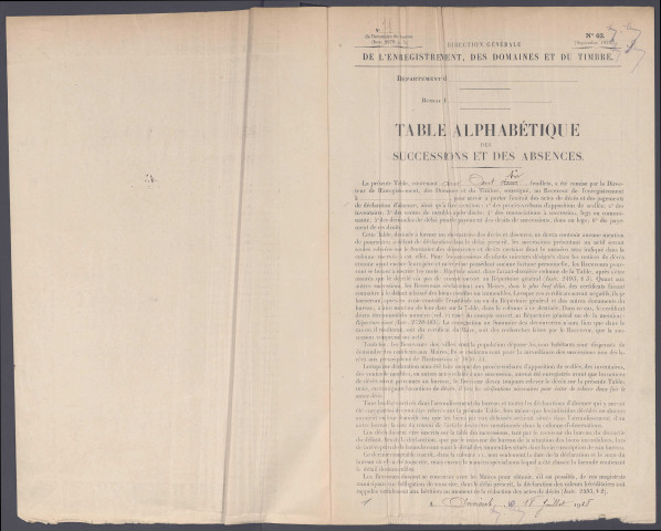 Table des successions et absences du bureau d'Amiens