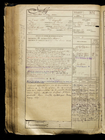 Sachy, François Albert Lucien, né le 08 mars 1896 à Chuignolles (Somme), classe 1916, matricule n° 322, Bureau de recrutement de Péronne