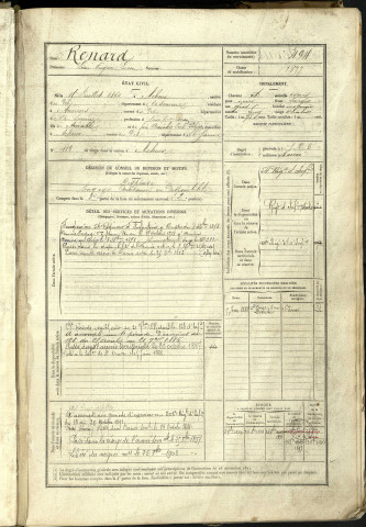 Renard, Léon Eugène Lucien, né le 15 juillet 1860 à Acheux (Somme, France), classe 1880, matricule n° 494, Bureau de recrutement d'Abbeville