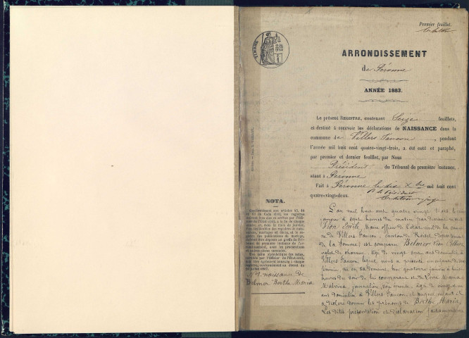 Villers-Faucon : naissances (1883-1892) - Table décennale des naissances, mariages, décès (1883-1892)