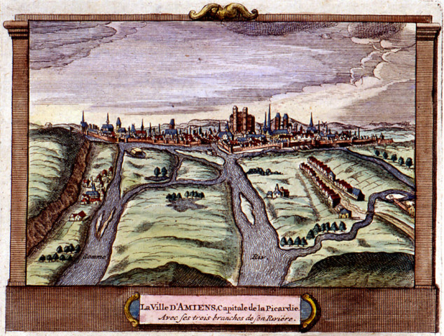 La ville d'Amiens, capitale de la Picardie avec ses trois branches de son rivière