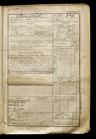 Douchet, Raymond Albert, né le 27 juillet 1900 à Camon (Somme), classe 1920, matricule n° 549, Bureau de recrutement d'Amiens