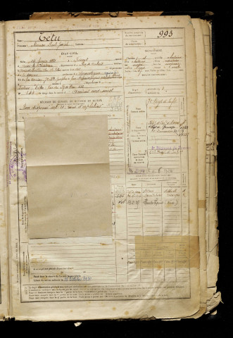 Tétu, Narcisse Paul Joseph, né le 24 février 1881 à Frévent (Pas-de-Calais), classe 1901, matricule n° 993, Bureau de recrutement d'Amiens