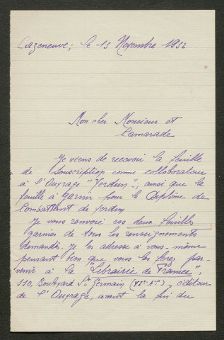 Témoignage de Castagnet, Benjamin et correspondance avec Jacques Péricard