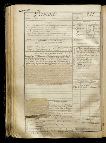 Damade, Alfred Joseph, né le 17 mars 1895 à Saint-Quentin-la-Motte-Croix-au-Bailly (Somme), classe 1915, matricule n° 725, Bureau de recrutement d'Abbeville