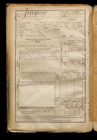 Jacques, Gustave Victor Jean Baptiste, né le 03 mai 1872 à Estréboeuf (Somme), classe 1892, matricule n° 1129, Bureau de recrutement d'Abbeville