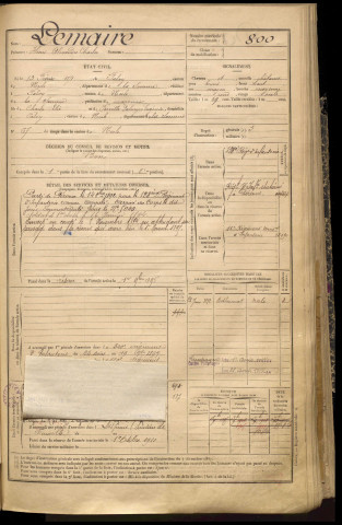 Lemaire, Henri Alexandre Charles, né le 13 février 1871 à Falvy (Somme), classe 1891, matricule n° 800, Bureau de recrutement de Péronne