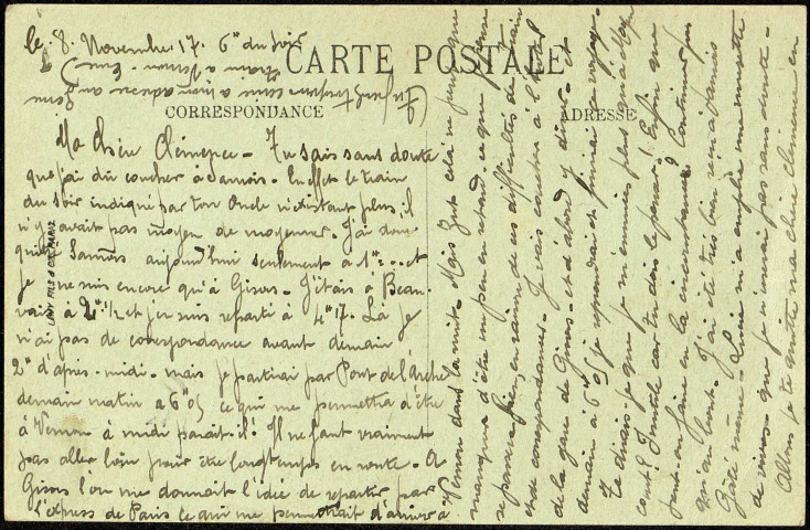 Carte postale intitulée "Gisors. Panorama pris du donjon vers le Sud". Correspondance de Raymond Paillart à sa femme Clémence
