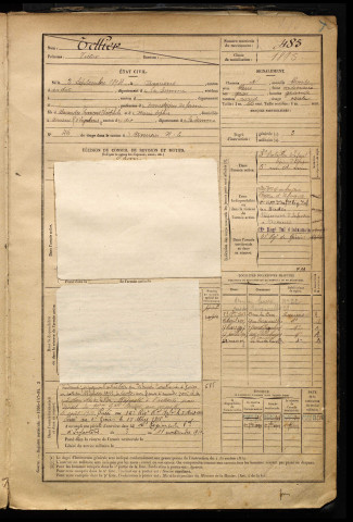 Tellier, Victor, né le 02 septembre 1874 à Amiens (Somme), classe 1894, matricule n° 485, Bureau de recrutement d'Amiens
