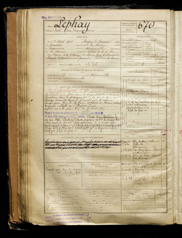 Lephay, Paul Jean François, né le 05 avril 1901 à Buigny-lès-Gamaches (Somme), classe 1921, matricule n° 670, Bureau de recrutement d'Abbeville