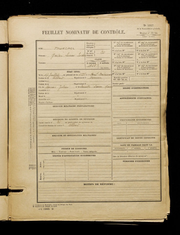 Pourchel, Gaston Lucien Isidore, né le 17 juillet 1898 à Mesnil-Martinsart (Somme), classe 1918, matricule n° 20, Bureau de recrutement de Péronne