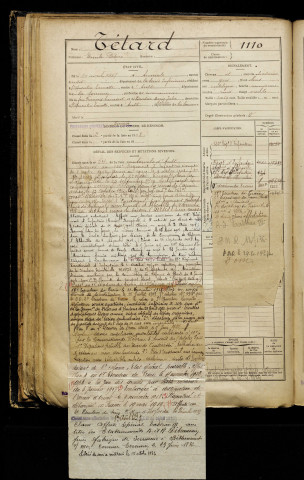 Tétard, Emile Désiré, né le 10 avril 1887 à Aumale (Seine-Maritime), classe 1907, matricule n° 1110, Bureau de recrutement d'Abbeville