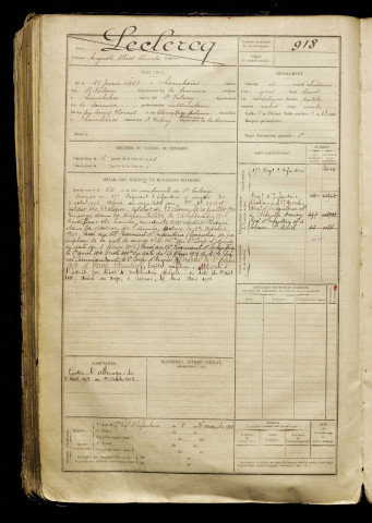 Leclercq, Auguste Albert Charles, né le 21 juin 1887 à Lanchères (Somme), classe 1907, matricule n° 918, Bureau de recrutement d'Abbeville