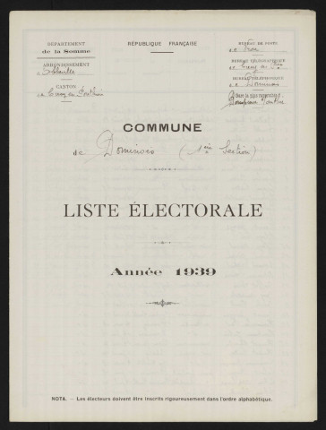 Liste électorale : Dominois, 1ère Section