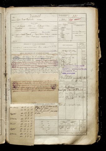 Jumel, Gaston Ernest Hyacinthe, né le 01 janvier 1891 à Fontenay-sous-Bois (Paris), classe 1911, matricule n° 381, Bureau de recrutement d'Amiens