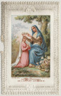 Image pieuse dentelle. La récompense de l'enfant de Marie. La Vierge couronnant une enfant de Marie