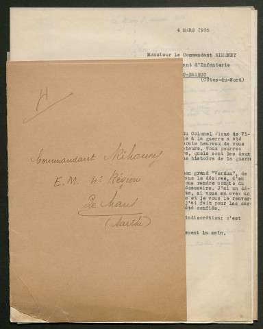 Témoignage de Rihoney (Commandant) et correspondance avec Jacques Péricard