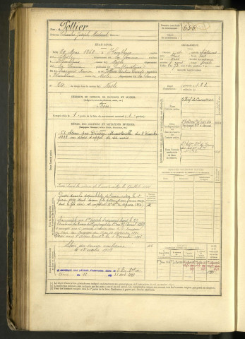 Pottier, Charles Joseph Médard, né le 29 mai 1862 à Hombleux (Somme, France), classe 1882, matricule n° 656, Bureau de recrutement de Péronne