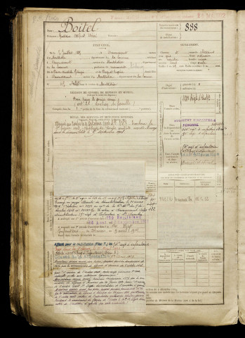 Boitel, Gustave Alfred Désiré, né le 05 juillet 1885 à Davenescourt (Somme), classe 1905, matricule n° 888, Bureau de recrutement de Péronne