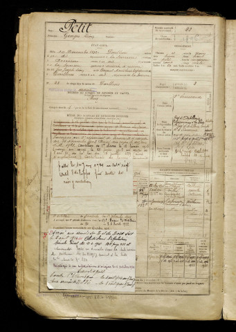 Petit, Georges Léon, né le 10 novembre 1882 à Doullens (Somme), classe 1902, matricule n° 22, Bureau de recrutement d'Abbeville