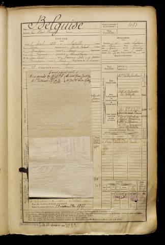 Belguise, Léon Albert Florentin, né le 08 avril 1878 à Capelle-lès-Hesdin (Pas-de-Calais), classe 1898, matricule n° 1093, Bureau de recrutement d'Abbeville