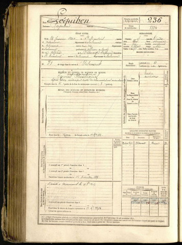 Léquiben, Raymond, né le 28 janvier 1864 à Saint-Maulvis (Somme, France), classe 1884, matricule n° 236, Bureau de recrutement d'Amiens
