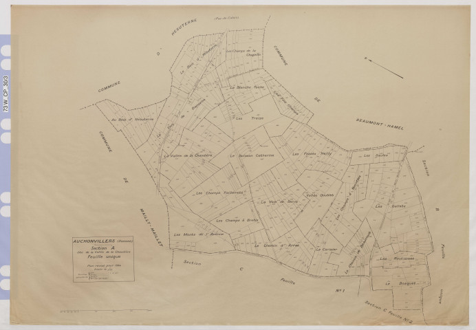 Plan du cadastre rénové - Auchonvillers : section A