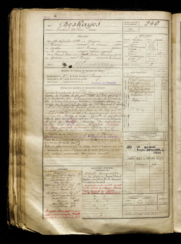 Deshayes, Martial Arthur, né le 24 décembre 1899 à Quesne (Le) (Somme), classe 1919, matricule n° 240, Bureau de recrutement d'Amiens