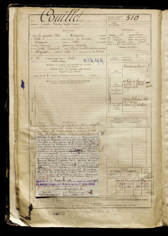 Couillet, Joseph Fleury Eugène, né le 18 janvier 1883 à Woignarue (Somme), classe 1903, matricule n° 510, Bureau de recrutement d'Abbeville