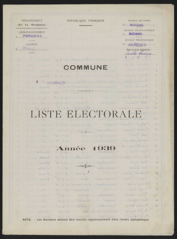 Liste électorale : Bernes