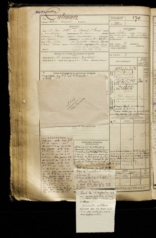 Catonnet, Robert Armand, né le 26 juin 1896 à Mesnil-Saint-Georges (Somme), classe 1916, matricule n° 170, Bureau de recrutement de Péronne