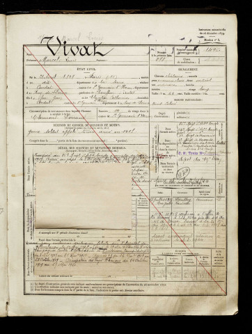 Vivat, Marcel Louis, né le 21 avril 1898 à Paris 12e Arrondissement (Paris), classe 1918, matricule n° 1496, Bureau de recrutement d'Amiens