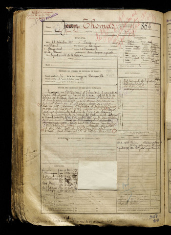 Thomas, Jean Paul, né le 22 décembre 1898 à Paris 10e Arrondissement (Paris), classe 1918, matricule n° 864, Bureau de recrutement d'Abbeville
