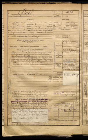 Dolé, Léon Marie Alexandre, né le 13 mai 1874 à Becquincourt (Somme), classe 1894, matricule n° 1028, Bureau de recrutement de Péronne
