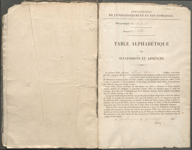 Table des successions et absences du bureau de Nesle