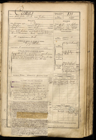 Camus, Marie Gaston Charles, né le 10 mars 1873 à Puzeaux (Somme), classe 1893, matricule n° 835, Bureau de recrutement de Péronne