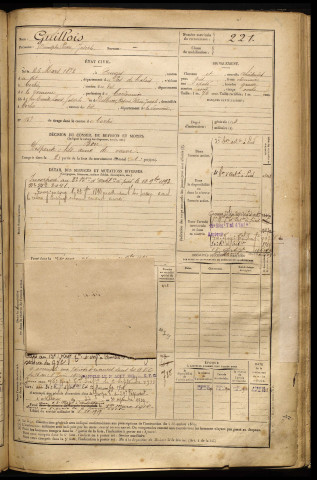 Guillois, Omulphe Pierre Joseph, né le 26 mars 1872 à Fruges (Pas-de-Calais), classe 1892, matricule n° 221, Bureau de recrutement d'Amiens