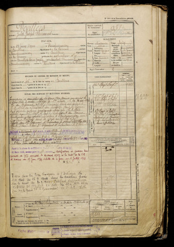 Devillers, Jules Joseph Florimond, né le 22 juin 1900 à Bouquemaison (Somme), classe 1920, matricule n° 931, Bureau de recrutement d'Abbeville
