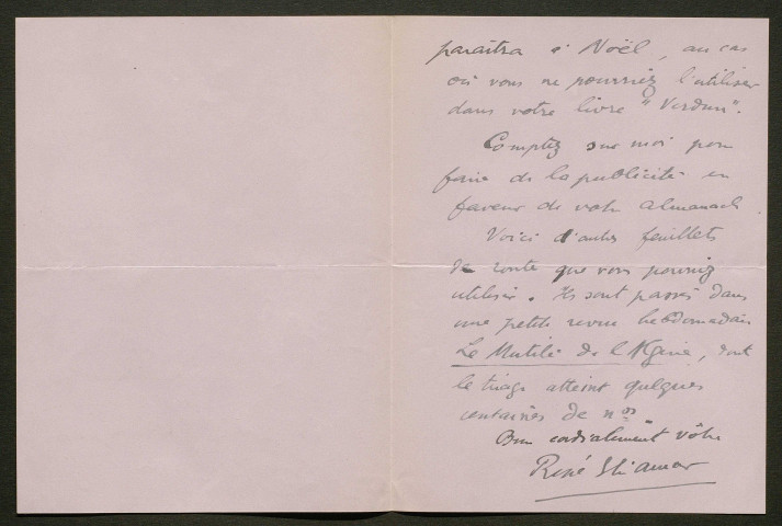 Témoignage de Amar, René Elie (Brancardier) et correspondance avec Jacques Péricard