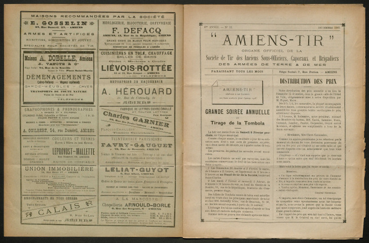 Amiens-tir, organe officiel de l'amicale des anciens sous-officiers, caporaux et soldats d'Amiens, numéro 12 (décembre 1907)