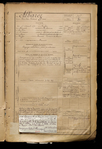 Albarez, Pierre Louis Bertrand, né le 17 avril 1875 à Fieffes-Montrelet (Somme), classe 1895, matricule n° 307, Bureau de recrutement d'Abbeville