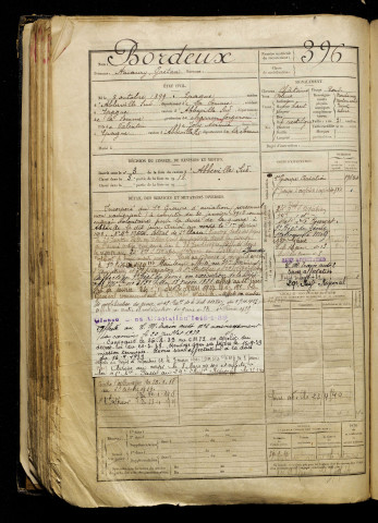 Bordeux, Amaury Gaëtan, né le 08 octobre 1899 à Épagne-Épagnette (Somme), classe 1919, matricule n° 396, Bureau de recrutement d'Abbeville