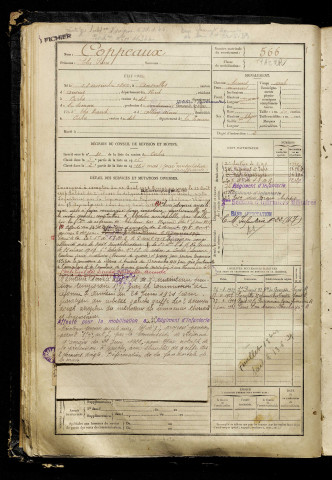 Coppeaux, Elie Pierre, né le 18 novembre 1897 à Avesnelles (Nord), classe 1917, matricule n° 566, Bureau de recrutement d'Amiens